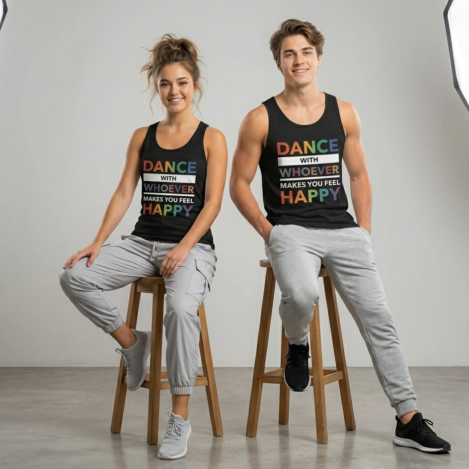 Dance With Whoever Makes You Feel Happy PRIDE EDITION Unisex Tank Top